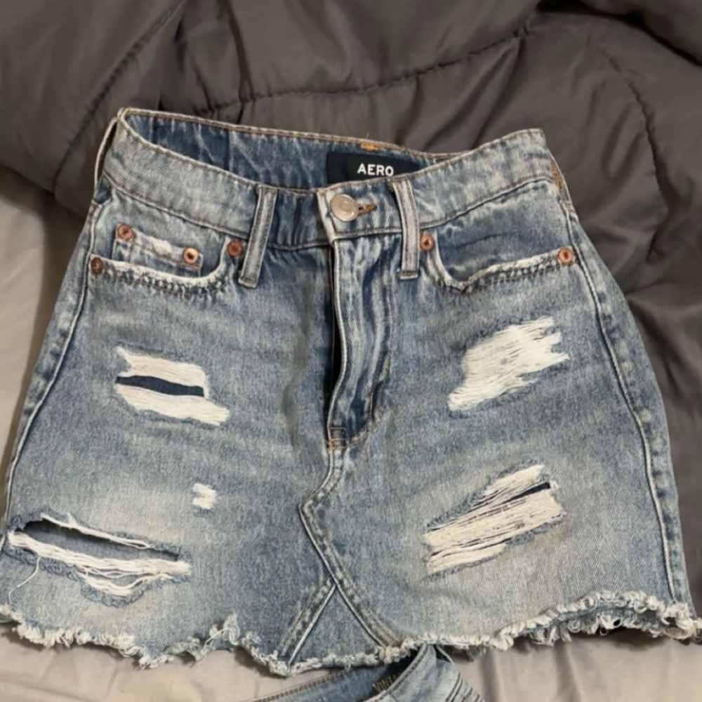 Rewash Light Blue Distressed Pencil Skirt